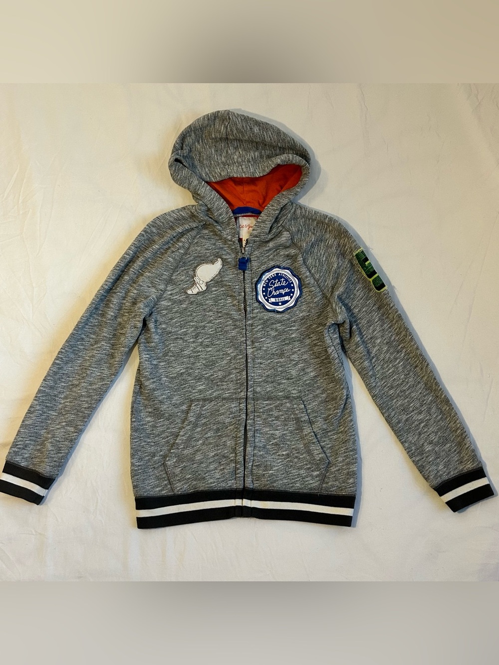 Cat & Jack Gray Hooded Zip Sweatshirt with Orange Lining and Patch Details